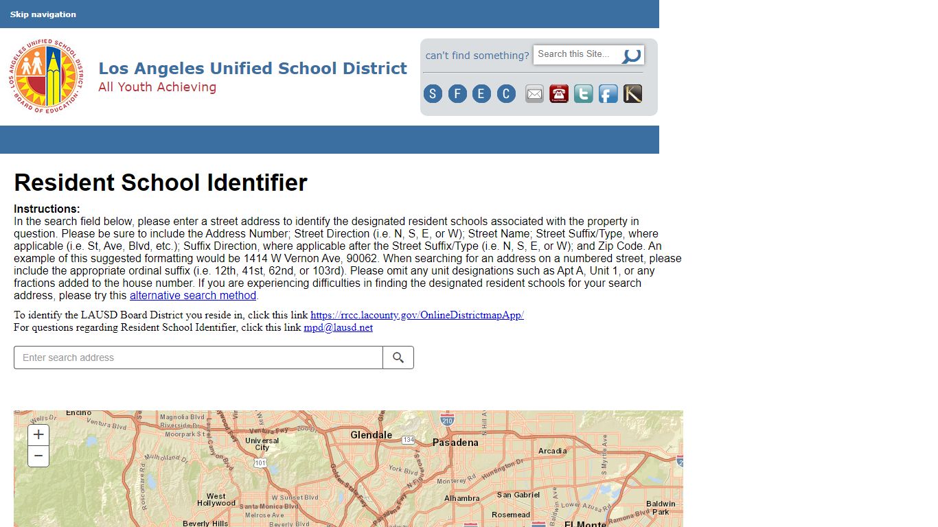 Resident School Identifier - Los Angeles Unified School District