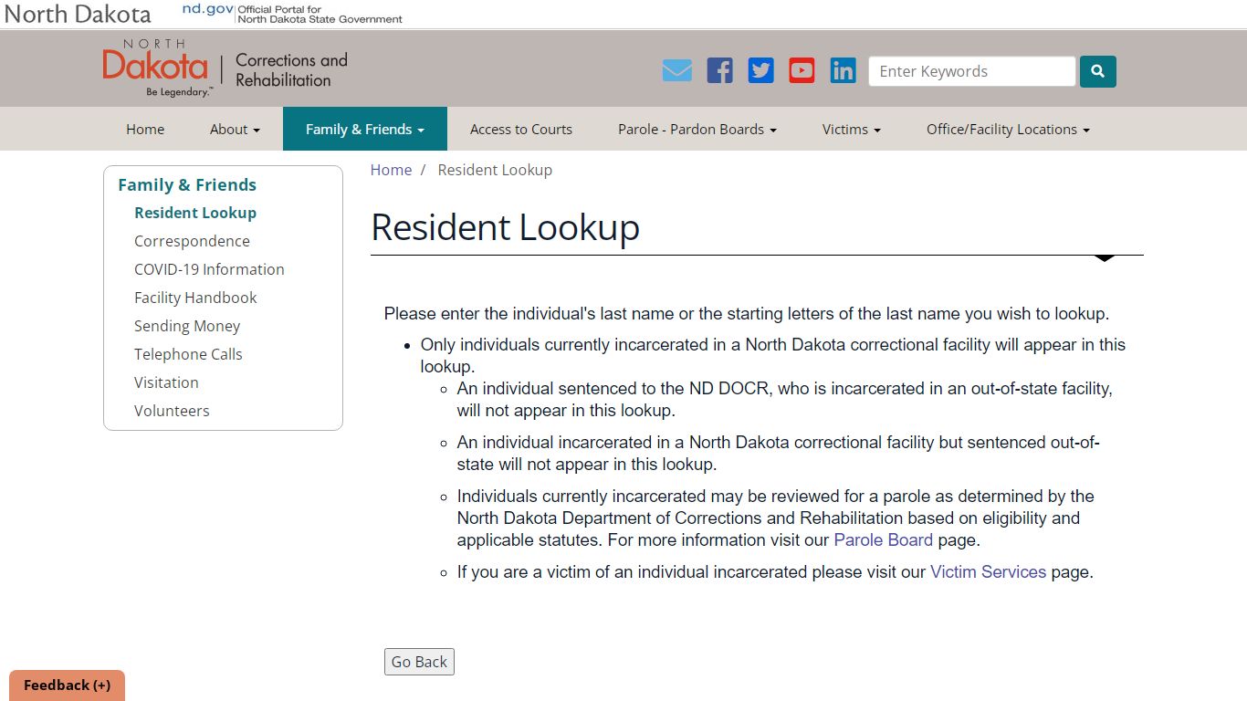 Resident Lookup - North Dakota Department of Corrections and Rehabilitation